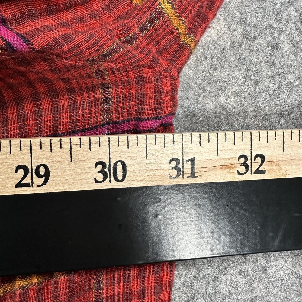 Free People Break My Stride Button Up Shirt Womens Large Red Plaid Long Sleeve - Picture 8 of 15